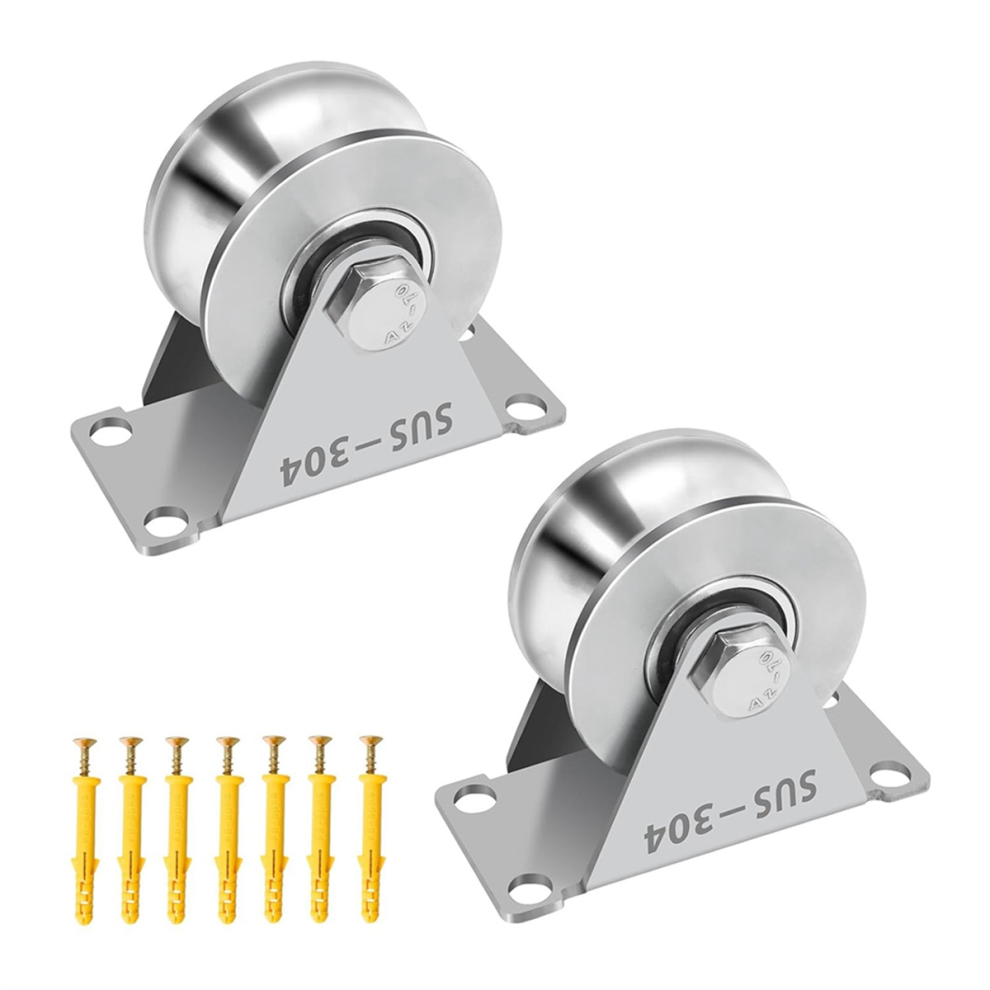 U Groove Pulley, Stainless Steel Blocks 2 Pack Super Silence Rotation Wheel Pulley,For Diy Gym Equipment Handling 4852394684870