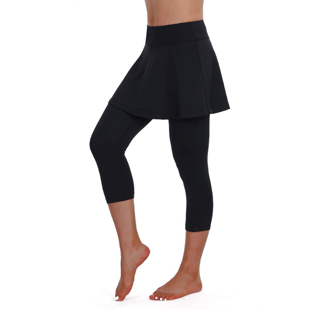 Legging jupe ANIVIVO pour femme, legging de yoga avec jupes et leggings de tennis pour femme (noir M)