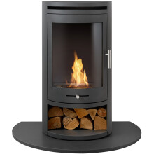 OKO S5 Bio ethanol Cylinder Stove with Log Storage & Truncated Hearth in Honed Black Granite