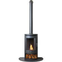 OKO S5 Bio ethanol Cylinder Stove with Tall Angled Metal Stove Pipe & Truncated Hearth