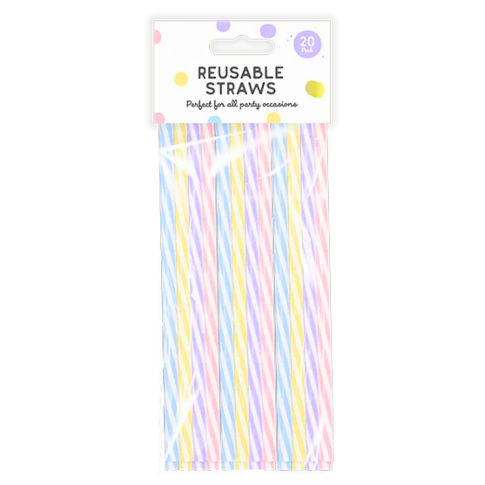 Lnd Gifts 20 Reusable Drinking Straws Plastic 20 Cm Pastel