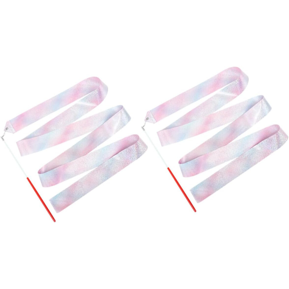 2pcs Rhythmic Gymnastics Ribbons Decor Gradient Dance Ribbon Colorful Dance Ribbons