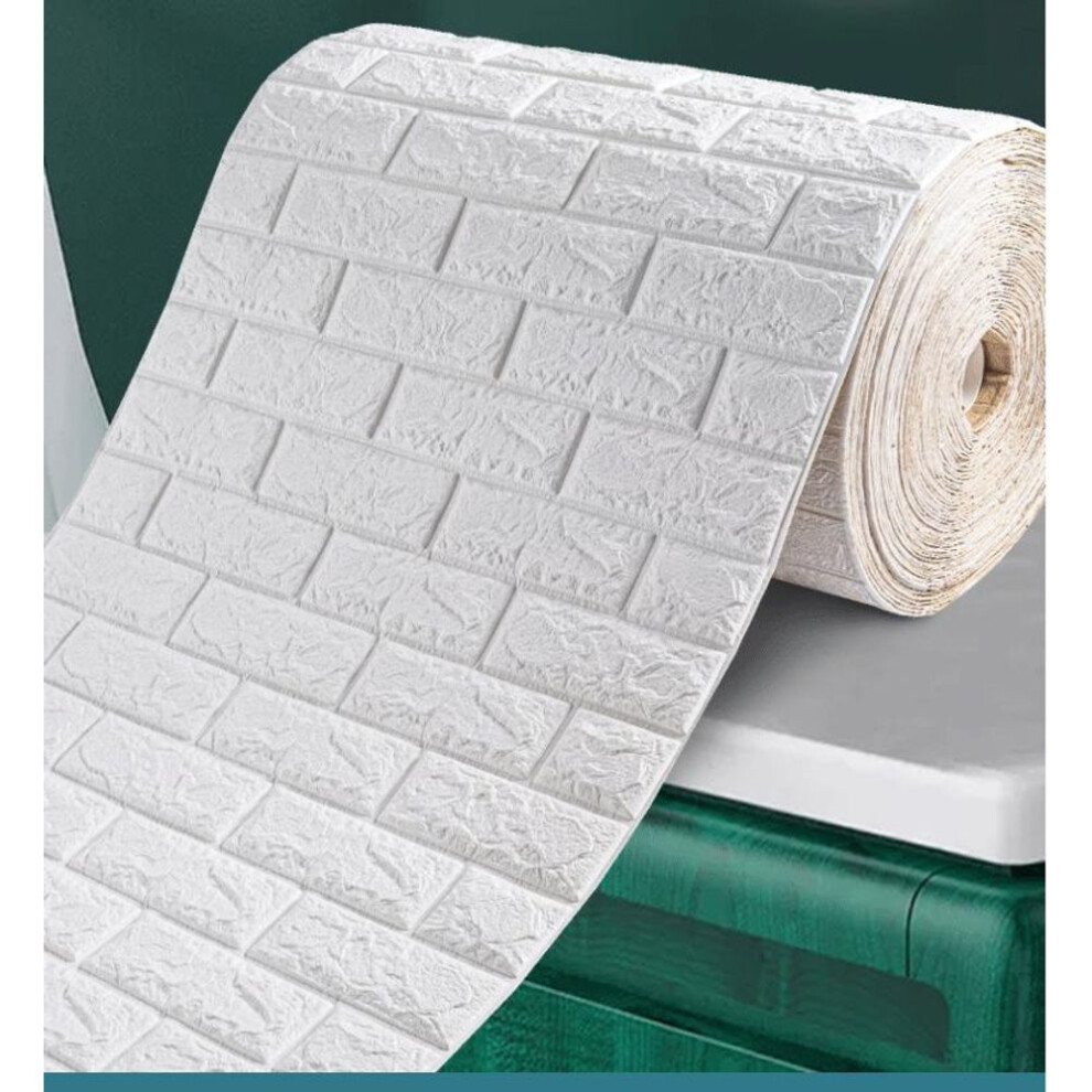 (white, 70CMX1M) 10m Rolled Self-adhesive 3D Panel Wallpaper Waterproof Foam Wall Sticker Tile Brick Living Room Tv Background Decal