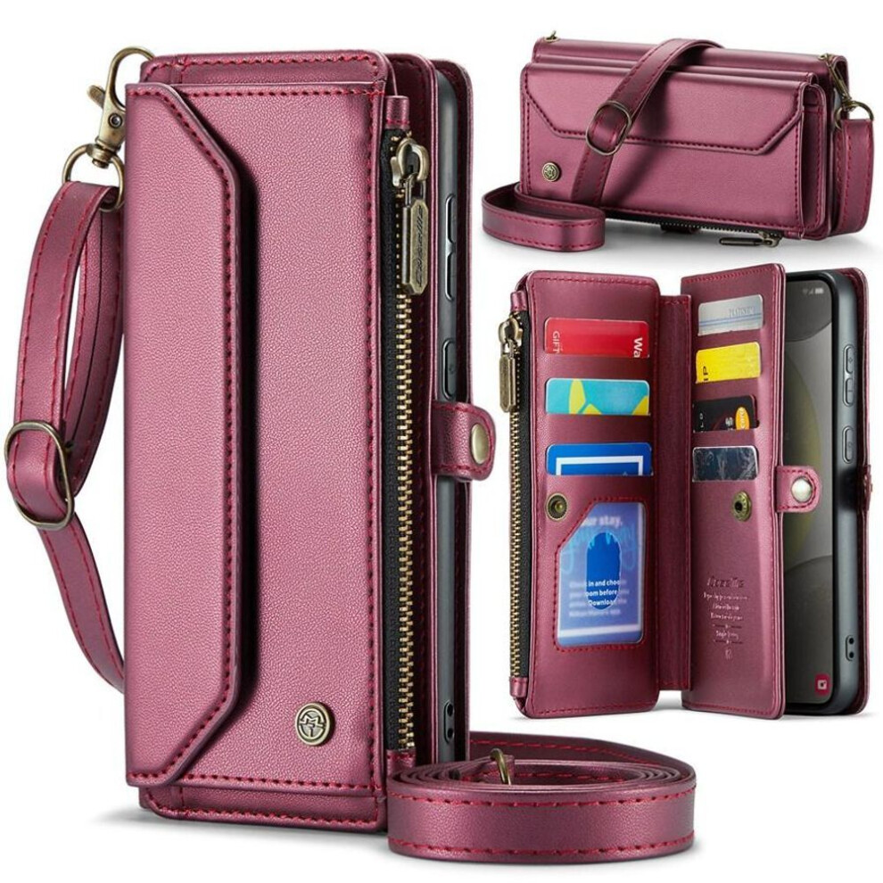 (red, Samsung Galaxy S25) Flip Leather Phone Case For Samsung Galaxy Z Fold 5 4 S24 Plus S23 Ultra S22 S21 S20 Fe Iphone 15 14 Plus 13 12 Pro Max Zipper Wallet Card Cover Coque