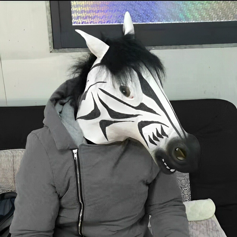 (Zebra) Horse Head Mask Halloween Animal Rubber Party Cosplay Costume Adult Accessory