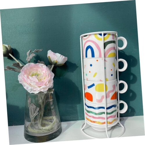 Stackable Coffee Mugs Tea Cups 4-Piece Set Ceramic Material Stand for Daily Use Home Office 2