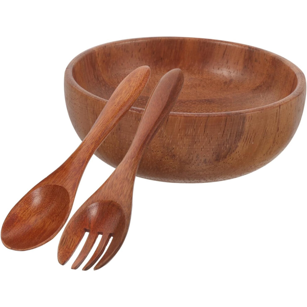 Natural Wood Salad Bowl Set with Servers Wooden Fruit Bowl for Kitchen Counter Wooden Salad Spoon Fork Cutlery