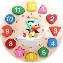 Wooden Time Learning Toy Boys and Girls Clock Shape Puzzle Educational Clock for Toddlers 1-3 Years Old