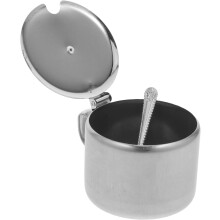 Stainless Steel Kitchen Condiment Jar with Lid and Spoon Versatile Sugar Bowl