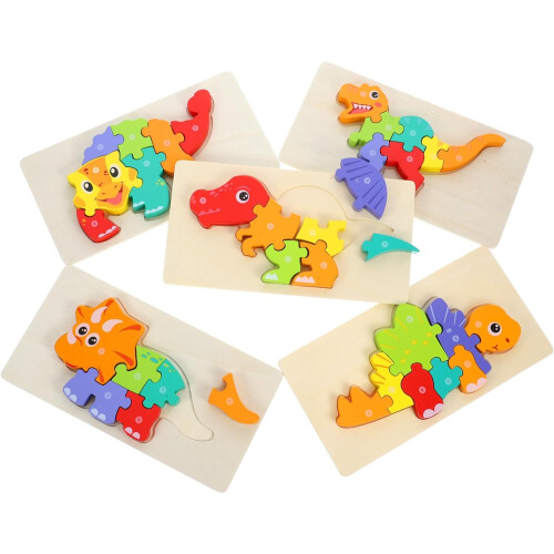 5pcs Dinosaur Puzzle Games Puzzles Wood