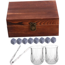 Marble Whiskey Chilling Stones Set Stones for Spirits Food-Grade Wooden Box Grey