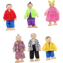 Natural Wood Family Dolls for Dolls House Decor 6pcs Miniature Dollhouse Kit