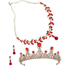 Little Girl Crown Kit Necklace Ear Clips Elegant Rhinestone Jewelry Set for Girls
