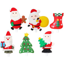 Christmas Baking Decor: 6pcs Edible Santa Cake Picks Rubber Cake Decoration Party Supplies Random Style