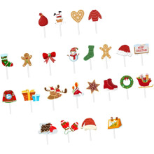 24Pcs Christmas Cake Toppers Snowman Reindeer Cupcake Decor Birthday Cake Decorations