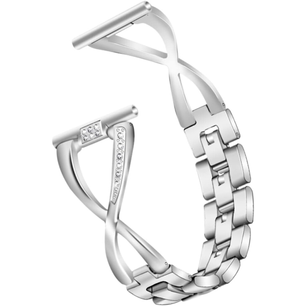 Rhinestone Inlaid 22mm Smartwatch Strap Compatible with Watch Replacement Band for Women Silver-image-OPC-PGJY52B-NEW