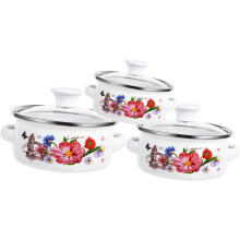 3Pcs Enamel Soup Pot Set Vintage Double Handle Cooking Pots Flat Bottom Stockpot