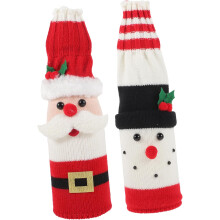 2 Pack Christmas Wine Bottle Cover Set Festive Red Wine Bottle Apron Hat Decorative Fabric Wine Bottle Covers