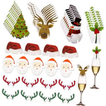 80pcs Wooden Wine Glass Clip Charms Christmas Santa Reindeer Cup Markers for Decorative Glass Ornament