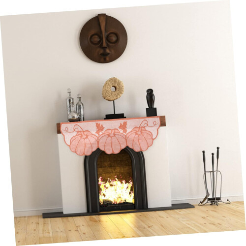 1 Pc Exquisite Pumpkin Thanksgiving Fireplace Decor Lace Pattern Polyester Table Cover Orange 2