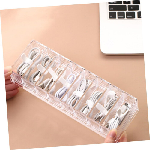 2Pcs Transparent Cable Storage Box Set with 8 Compartments Multi Function Household 2