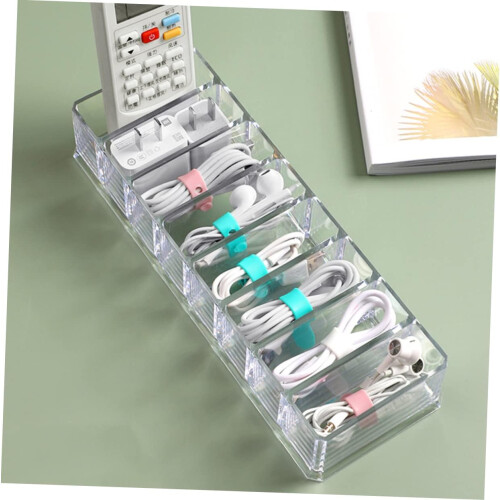 2Pcs Transparent Cable Storage Box Set with 8 Compartments Multi Function Household Charger Organize 1
