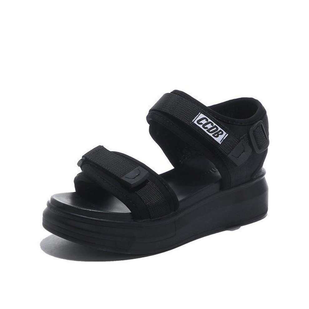(black, 35) 2021 Summer Korean Thick-Soled Wedge Sports Sandals for Women: Soft Beach Shoes