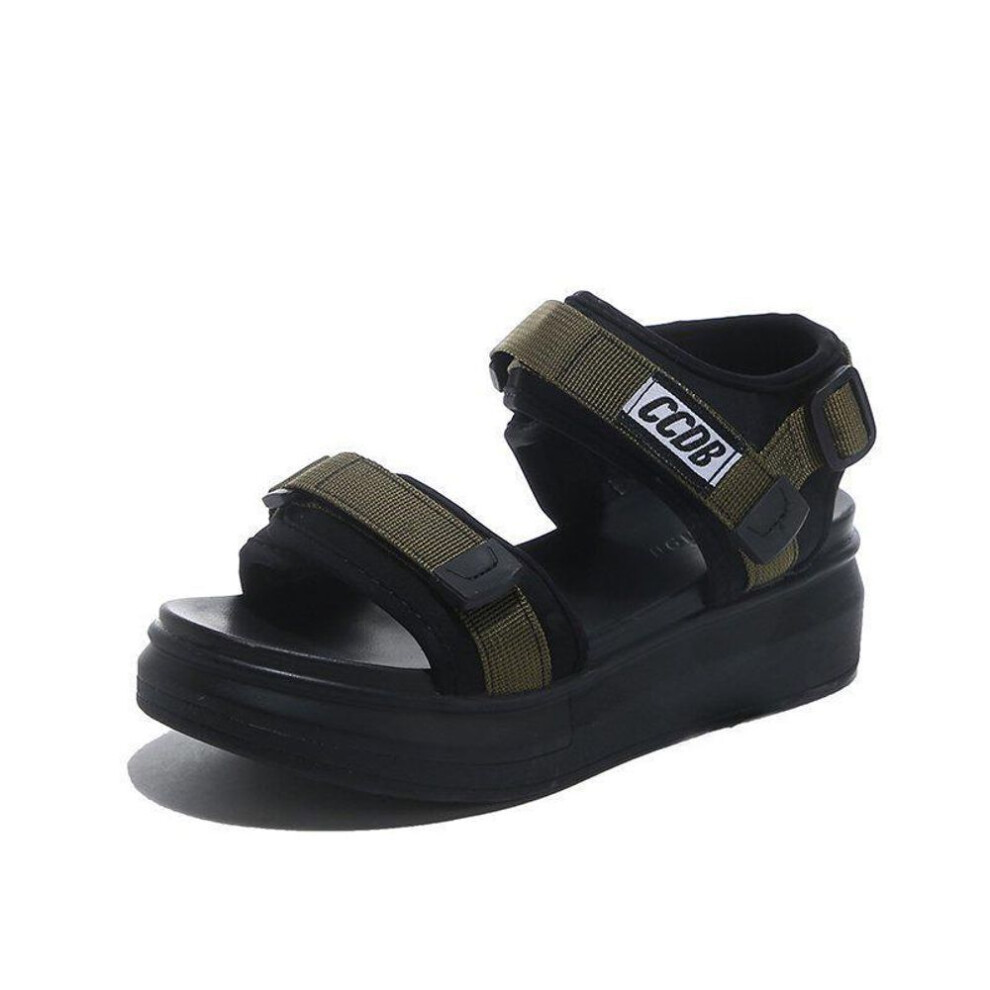 (green, 35) 2021 Summer Korean Thick-Soled Wedge Sports Sandals for Women: Soft Beach Shoes
