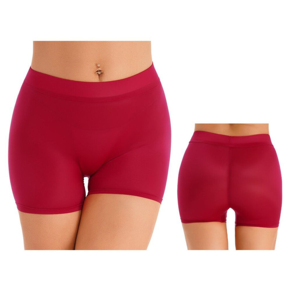 (red, One Size) Womens Semi See-through Shorts Glossy Stretchy Low Rise Short Pants Underwear Nightwear