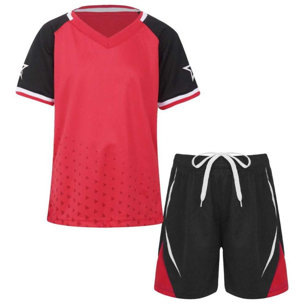 (red, 11-12 Years) Children's Sports Clothing Set Boys Short Sleeve T-Shirt and Shorts Sports Suit Tracksuit Summer Football Basketball Fitness Sportswear