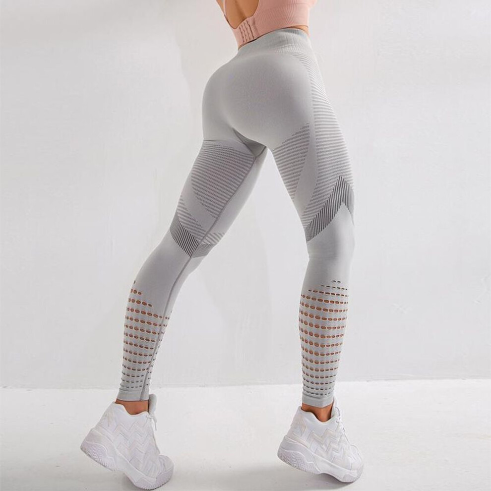 (grey, S) Women's Hollow Yoga Pants High Waist Tight Hip Seamless Yoga Pants Women's Peach Hips Sports Leisure Running Gym Trousers