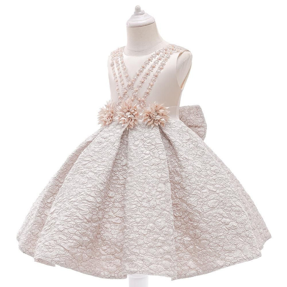 (champagne, 120cm) 2024 European & American Flower Girl Backless Princess Dress With Bow