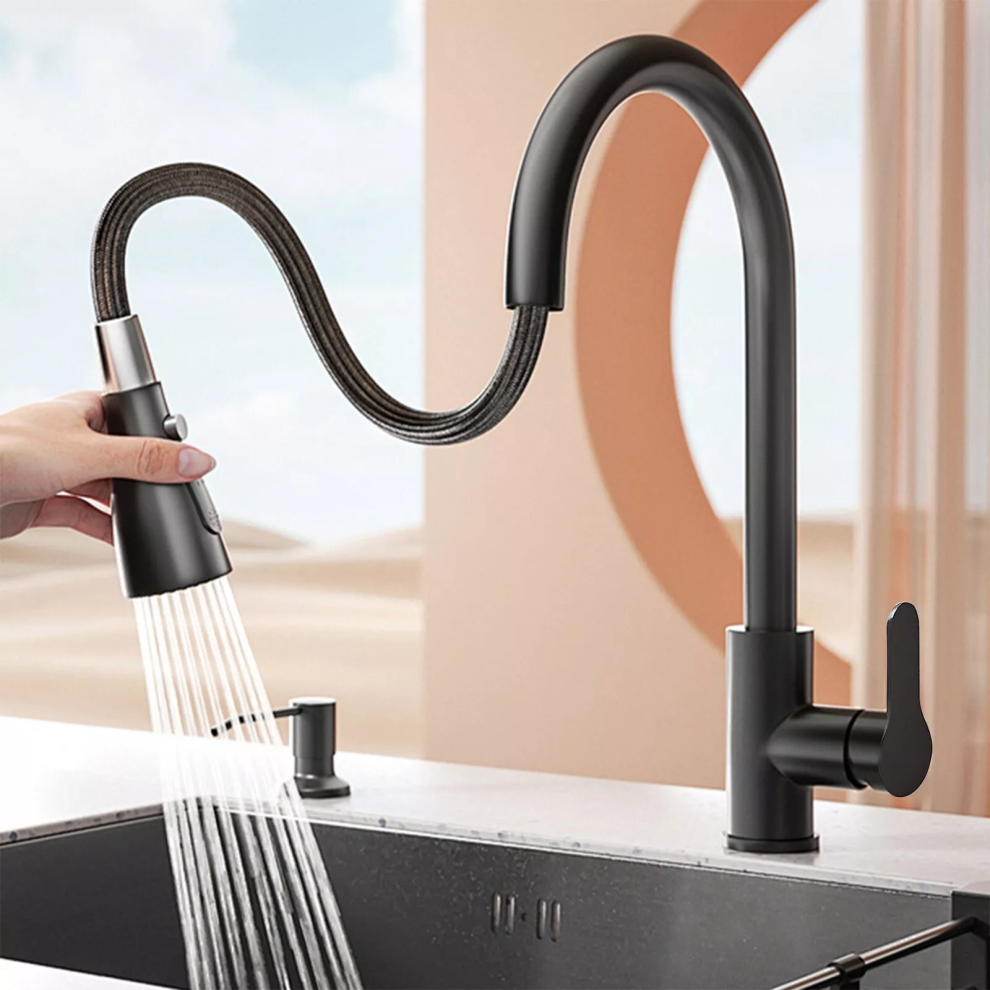 360° Kitchen Sink Mixer Taps Pull Out Spout Spray Head Single Lever