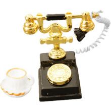 Miniatyyri puhelin ja kuppisarja Retro-nukkekotitarvike Minipuhelinmalli nukkekodin sisustukseen 2kpl