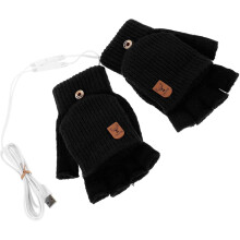 1 pari USB-lämmitetyt pyöräilykäsineet naisille, sormettomat, lämpimät tietokonekäsineet, läppäsuojus talvipyöräilyyn, musta