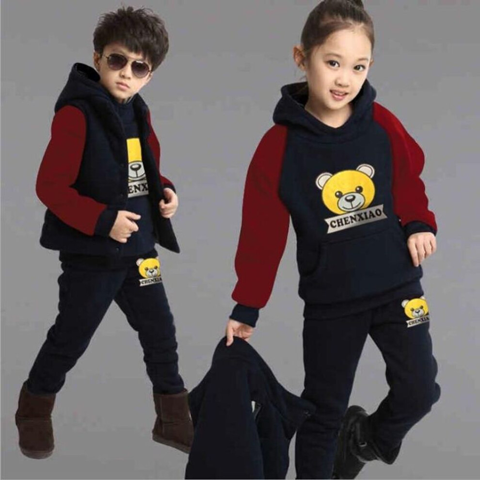 (black, 140) New Boy Girls Winter Set Child Sports Thick Fleece Hoodies+Pants+Vest 3pcs Sets Children's Clothing Boy Sweatshirts Casual Suits