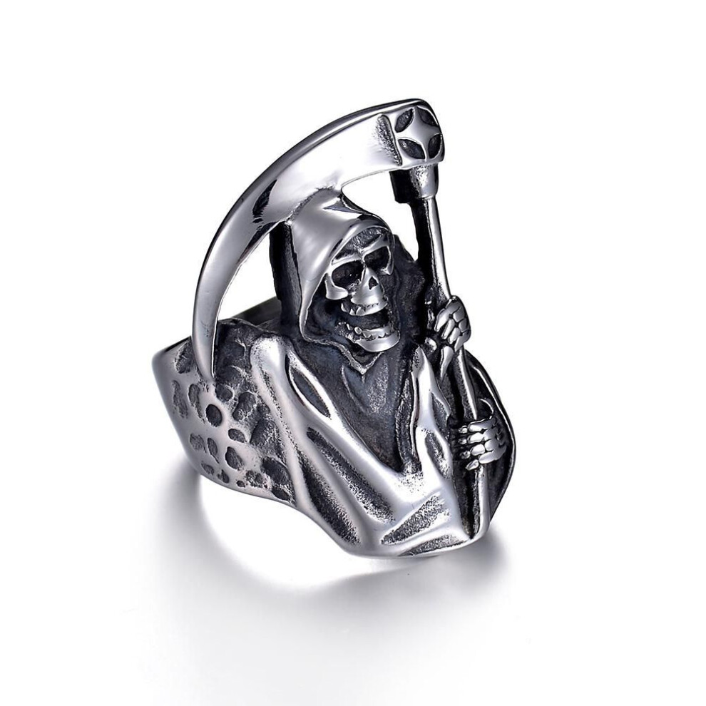 (12) Grim Reaper Titanium Steel Rings Punk Azrael Skull Stainless Steel Ring Men Male God Of Death Rings