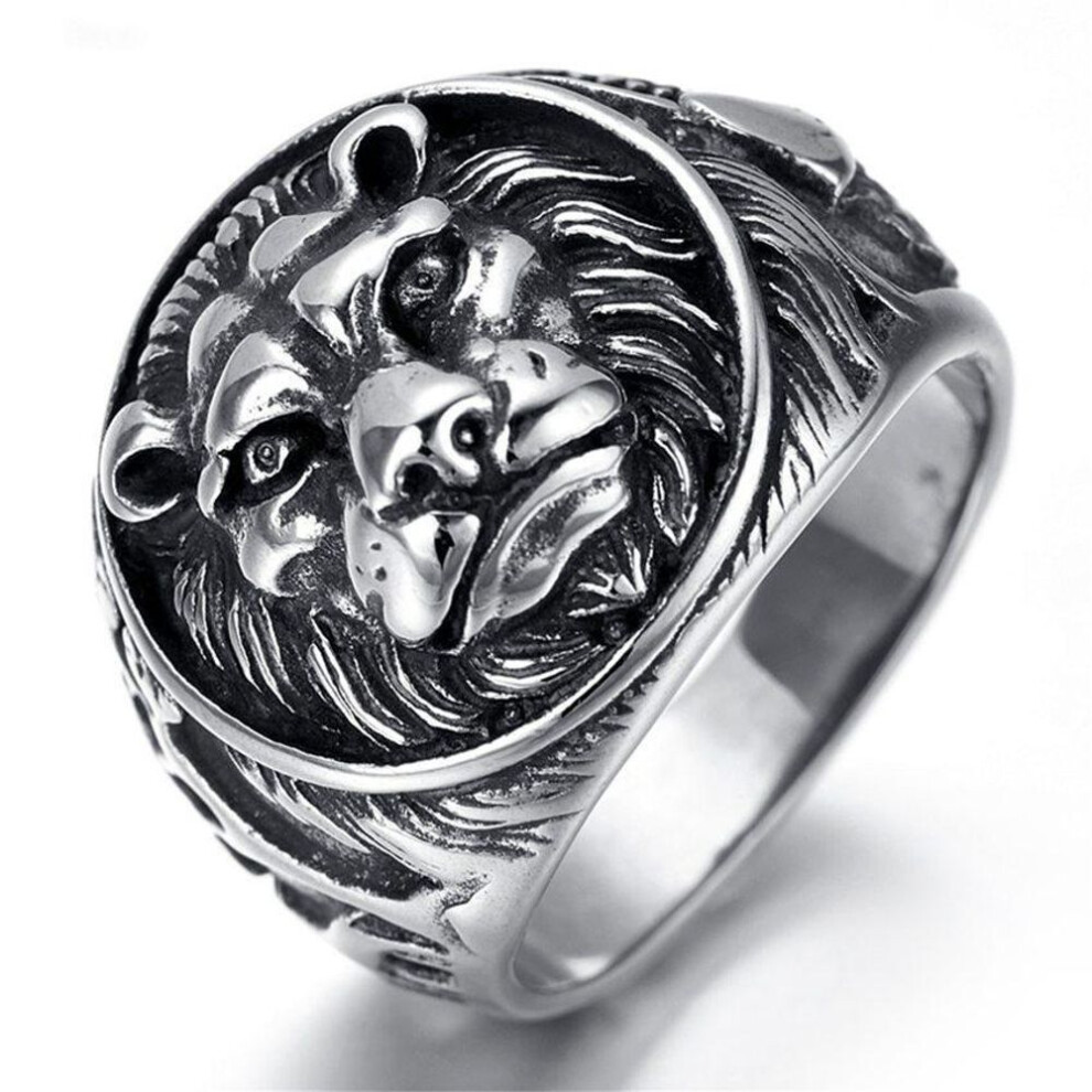 (silver, 12) Fashion Cool Mens Round Lion Head Domineering Signet Ring