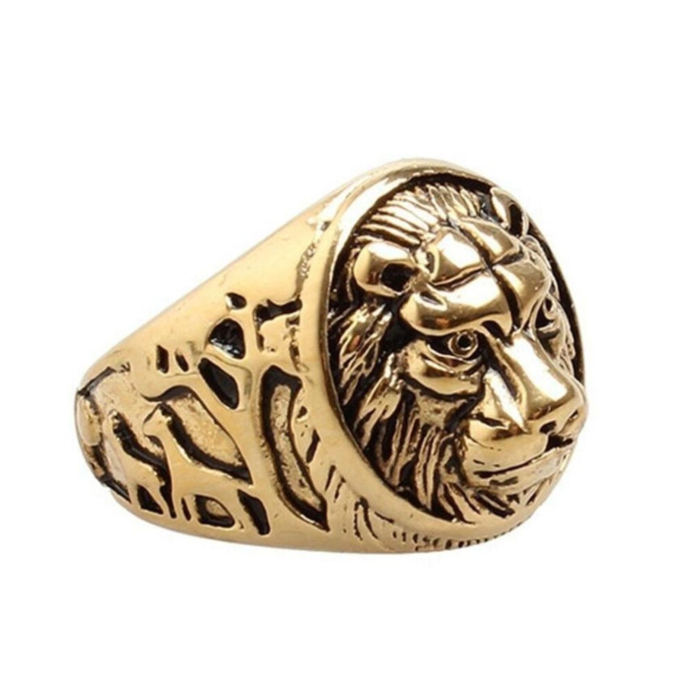 (gold, 9) Fashion Cool Mens Round Lion Head Domineering Signet Ring