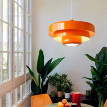 (Orange) Modern Orange 3-Tier Metal Cage Pendant Light - Adjustable Hanging Fixture