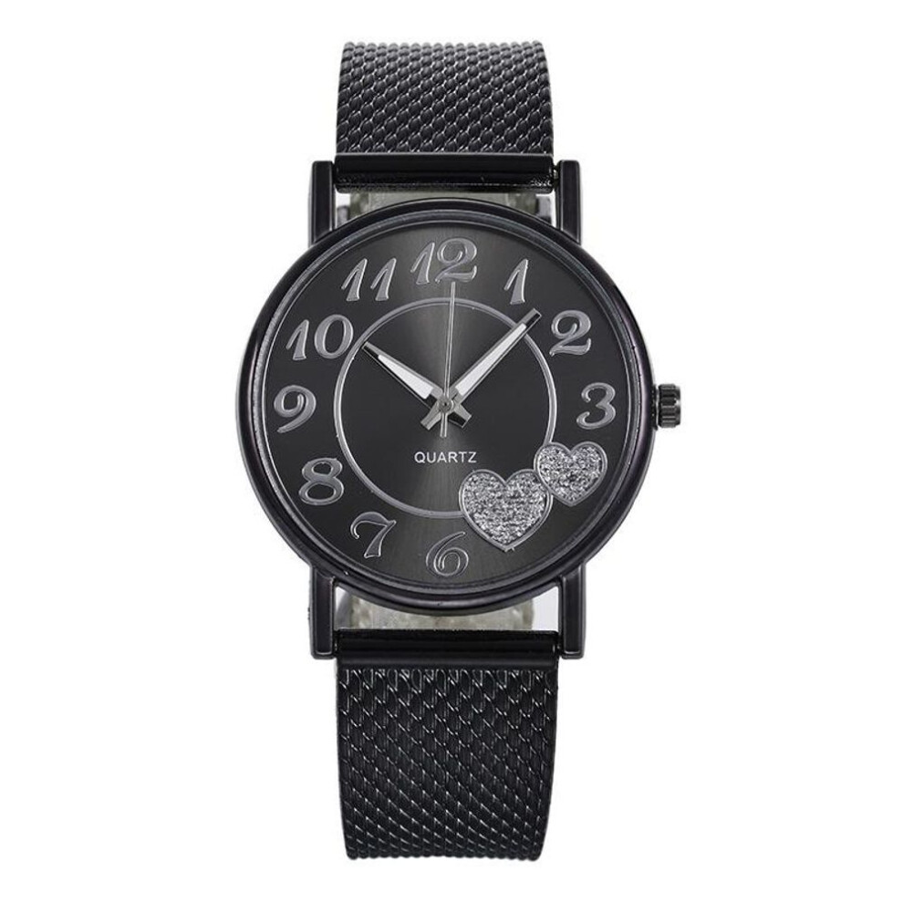 (black) Stylish Quartz Watch For Women With Stainless Steel Band