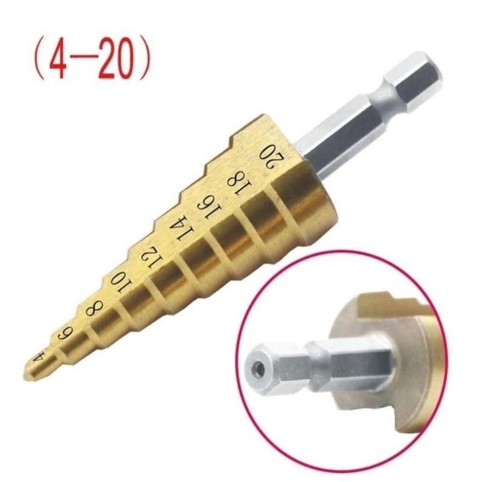 (as the picture, 1pc 4-20mm) Titanium Coated Step Cone Drill Bit For Metal & Wood