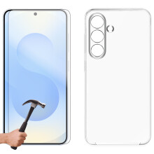 For Samsung Galaxy S25 Clear Back Case Cover and Tempered Glass Screen Protector
