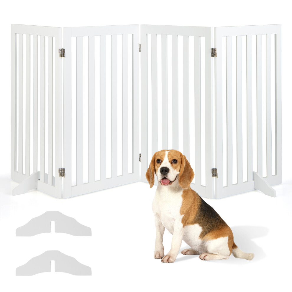 89 cm Pet Barrier 4-Panel Wooden Freestanding Dog Gate Step Over Fence