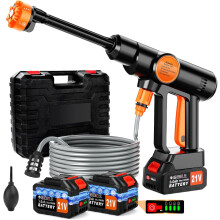 21V Cordless Pressure Washer with 2Pcs 3000mAh Battery, Portable Pressure Washer Gun, 6-in-1 Nozzle, 5m Hose & Tap Connector, Portable Jet Washer
