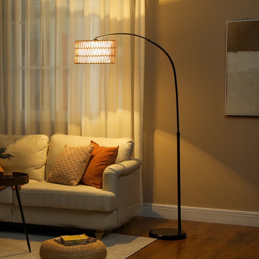 Portland Black Floor Lamp with Foot Switch - LED - Hemp/Metal - 175cm - Image 8