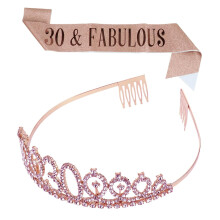 2pc Set Birthday Party Crown Sash for Women Rose Gold