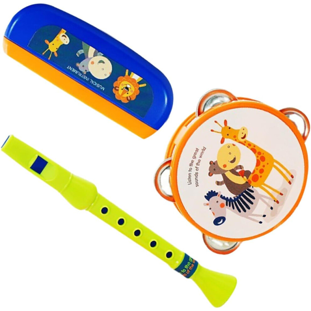 1 Set Musical Instruments Flute Musical Instrument Tambourine Drum Tambourine Drum