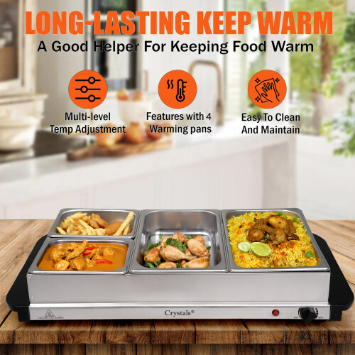ELECTRIC BUFFET SERVER ADJUSTABLE TEMPERATURE FOOD WARMER 4 TRAY COMPARTMENTS 1