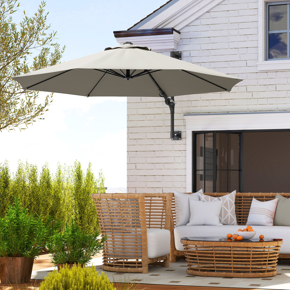 Outsunny Sun Parasol with Vent, Wall Umbrella for Patio, Garden, Pool, Grey